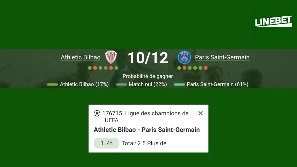 Pariez sur Athletico vs PSG avec le code promo Linebet 