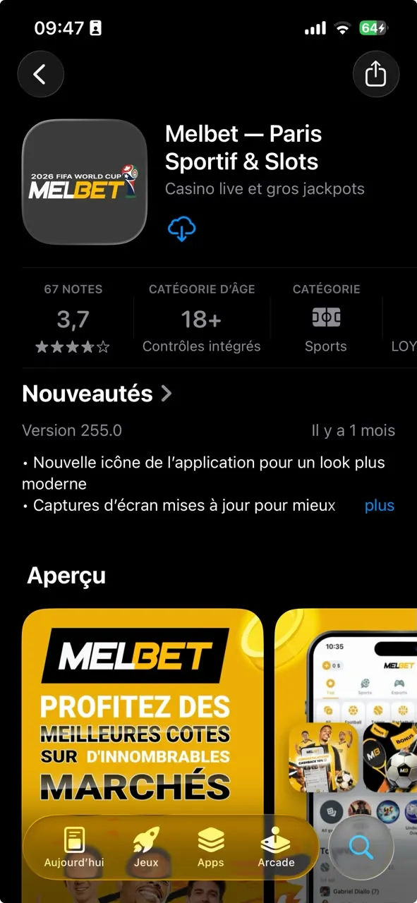 T&eacute;l&eacute;chargement MelBet APK sur iOS
