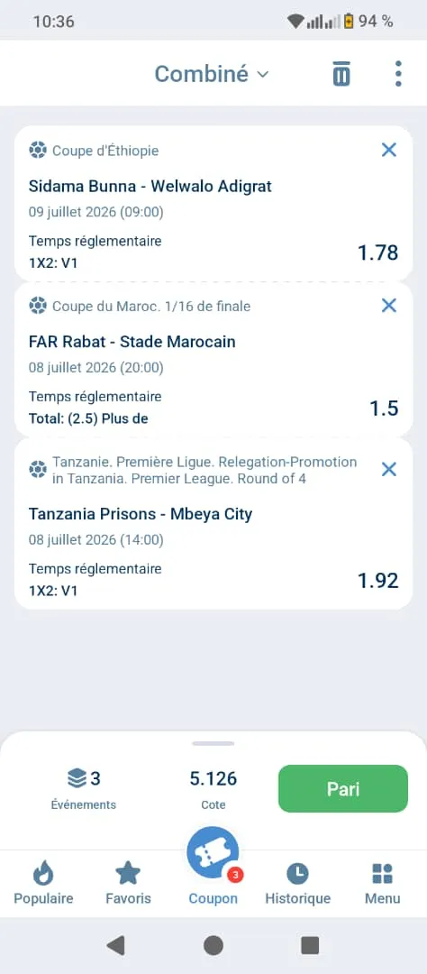 Mon coupon combin&eacute; avec le code promo 1xBet