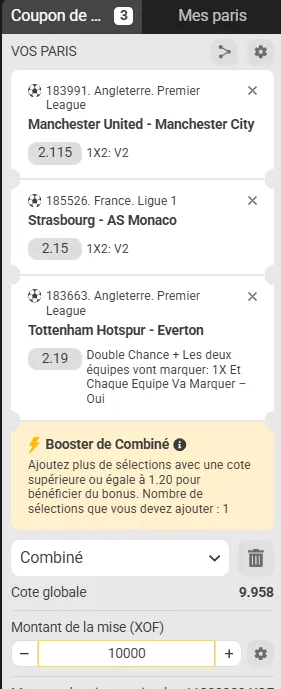 Ticket combin&eacute; Pronostics championnats europ&eacute;ens pour le bonus du code promo MelBet
