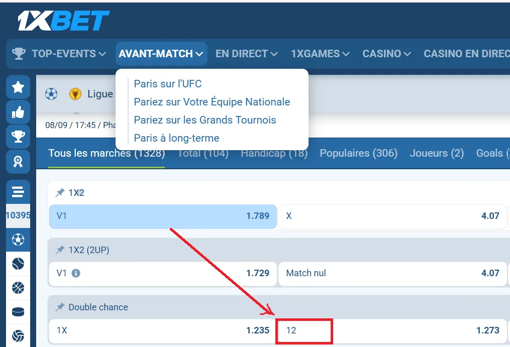 Le march&eacute; 12 repr&eacute;sent&eacute; sur 1xBet