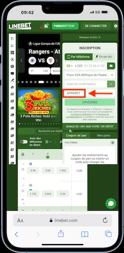 Mettez le code promo Linebet dans le formulaire d'inscription