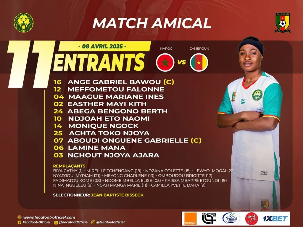 Compo Cameroun f&eacute;minin contre Maroc f&eacute;minin