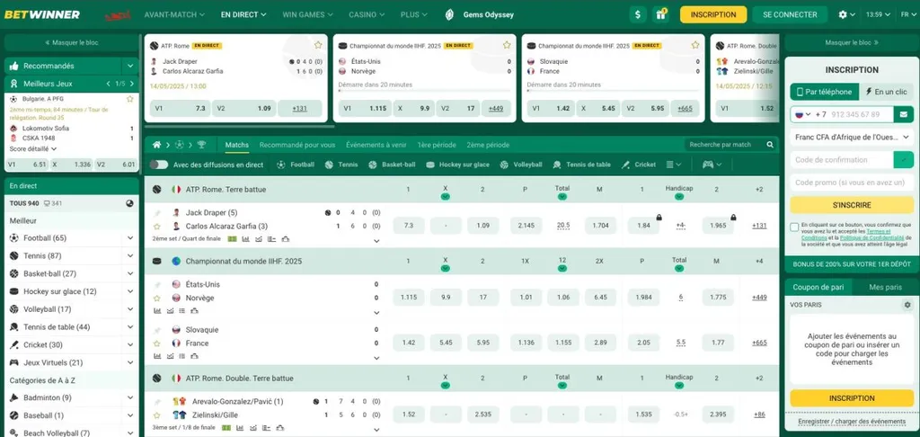 cotes live betwinner