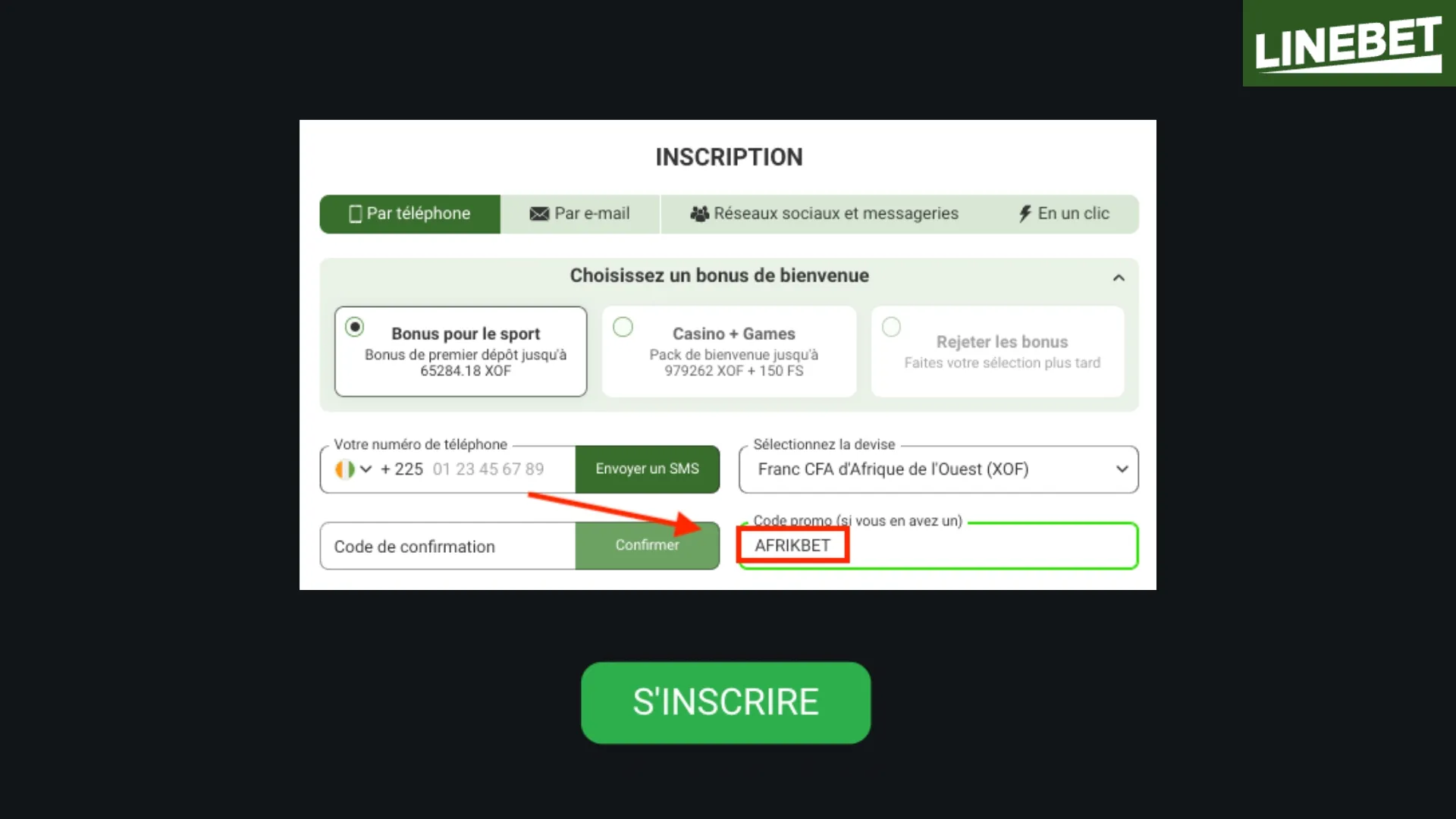 Ouvrez un compte Linebet avec le code AFRIKBET