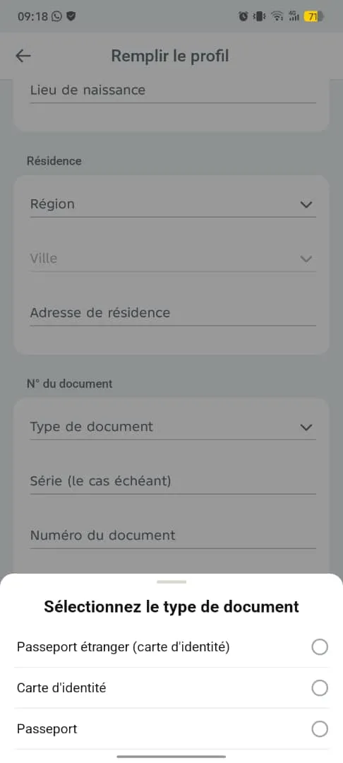 Page Winwin pour remplir le profil de compte joueur avec s&eacute;lections de documents valides et conformes
