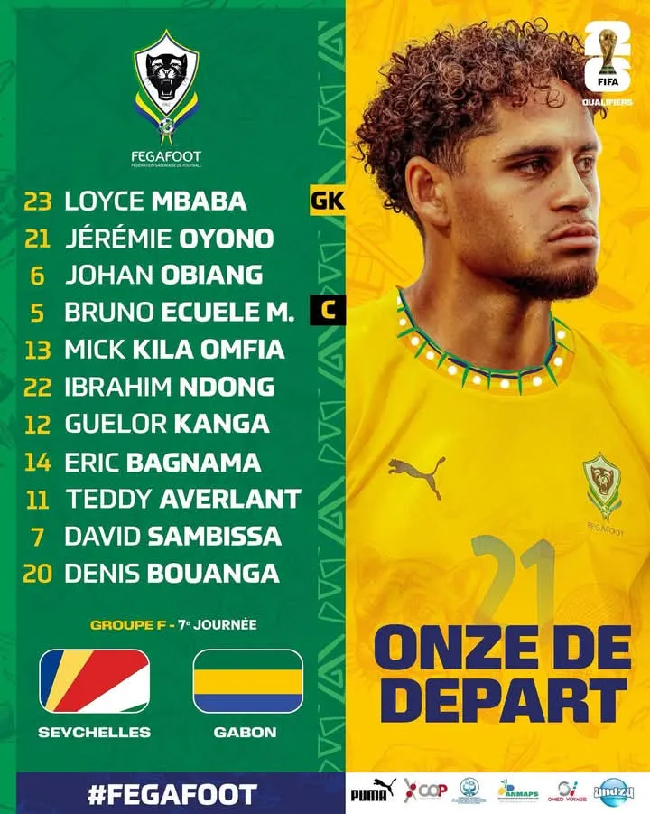 Compo Gabon contre Seychelles (qualif Coupe du monde 2026)