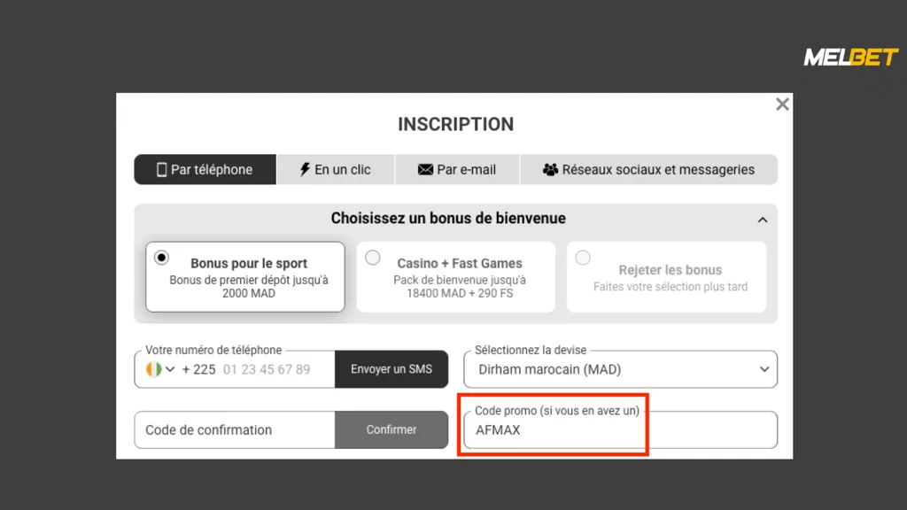 Faites votre inscription depuis l'APK MelBet