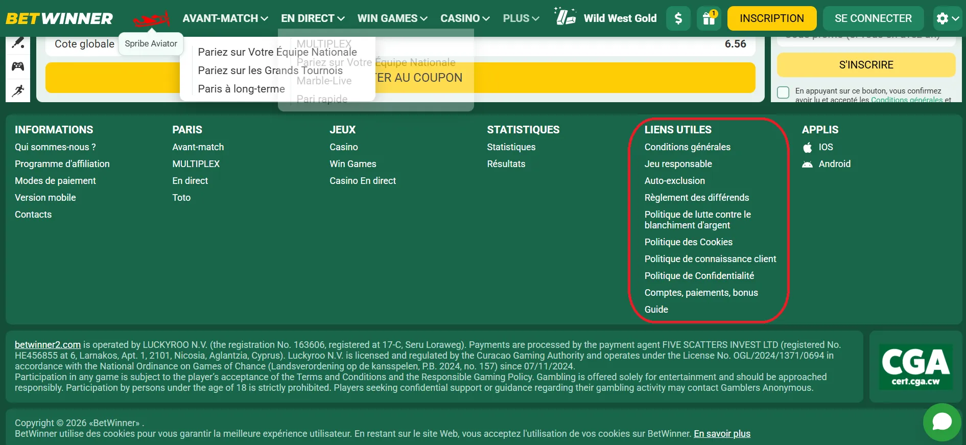 Outils de jeu responsable sur BetWinner