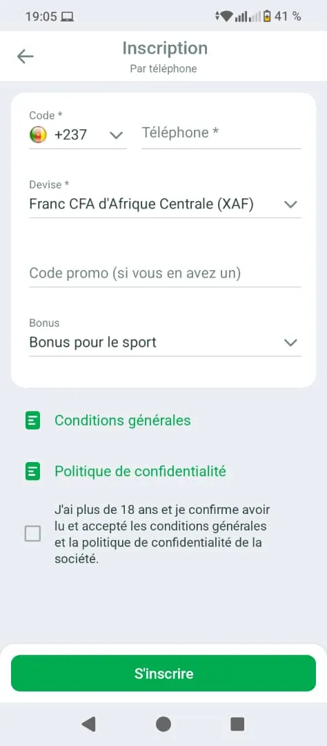 Formulaire d'inscription Linebet sur l'appli