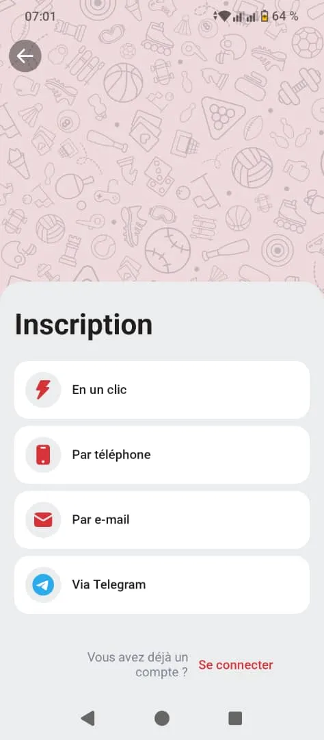 M&eacute;thodes d'inscription disponibles dans 888starz APK