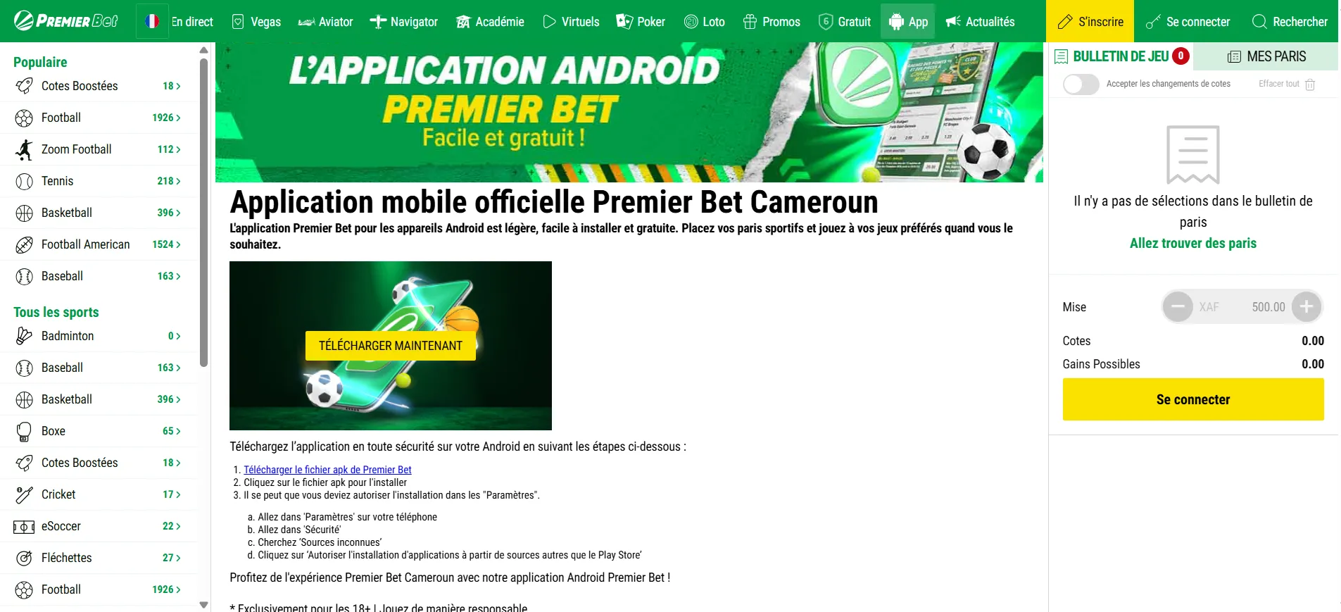 Premier bet apk top classement