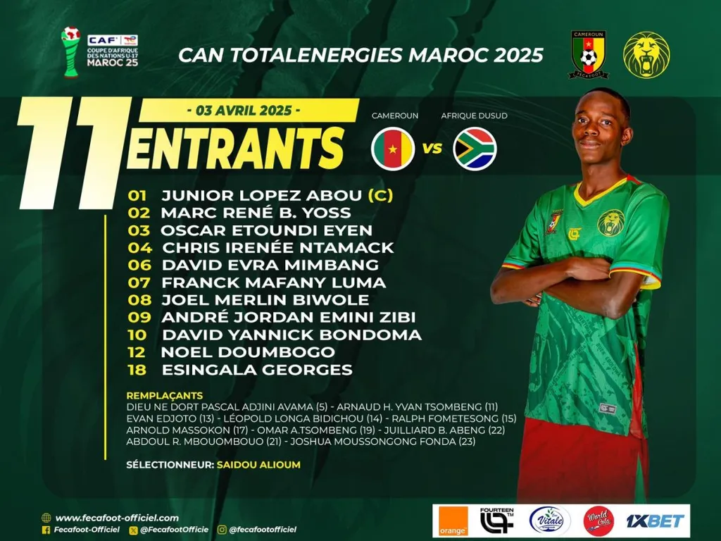 Compo de Cameroun U17 contre Afrique du Sud U17