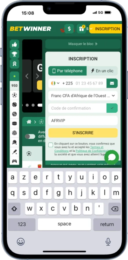 Télécharger l'APK Betwinner pour faire la procédure d'inscription