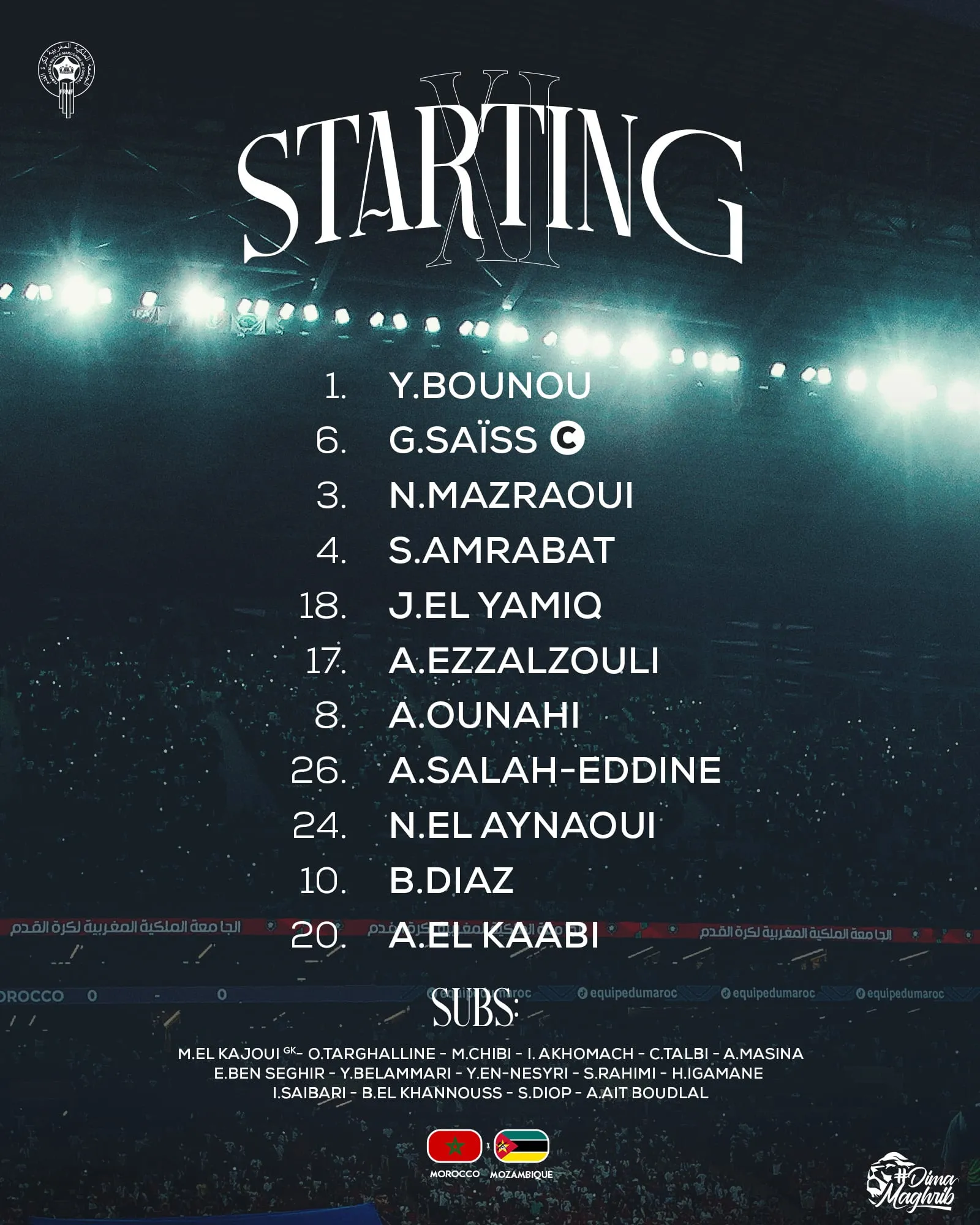 Compo Maroc contre Mozambique