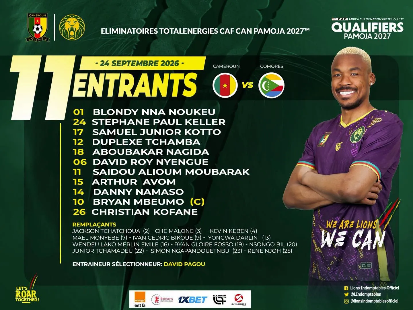 CAN 2027 (Q) : le Cameroun rugit d’entrée