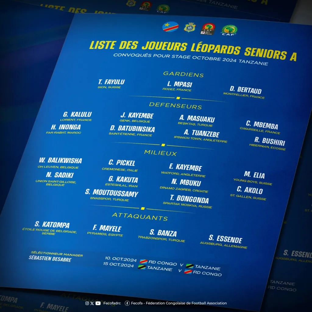 La liste des L&eacute;opards contre la Tanzanie