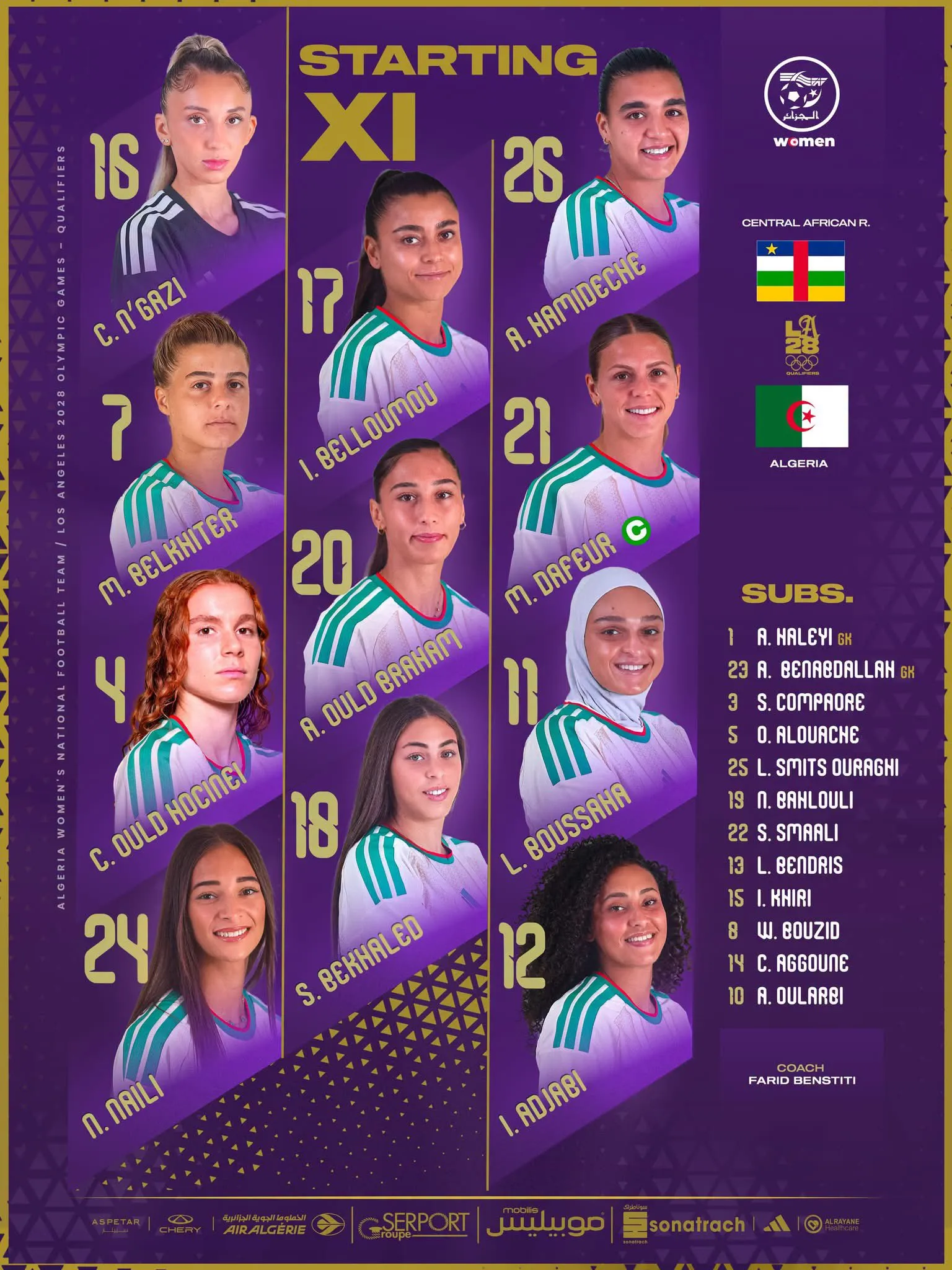 Compo Alg&eacute;rie f&eacute;minin contre Centrafrique