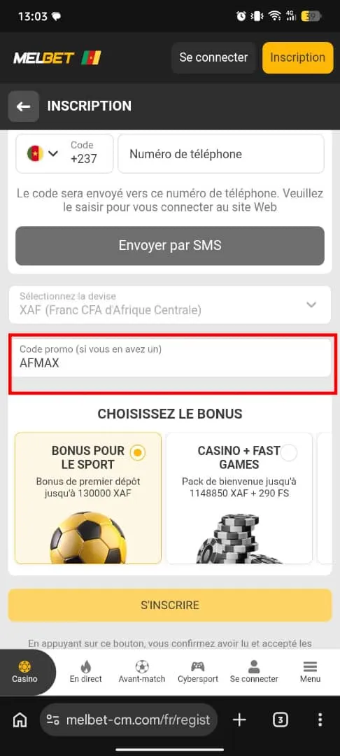 Remplir le formulaire d'inscription MelBet avec des infos correctes