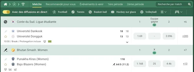 Placez vos pronos Live sur Betwinner.