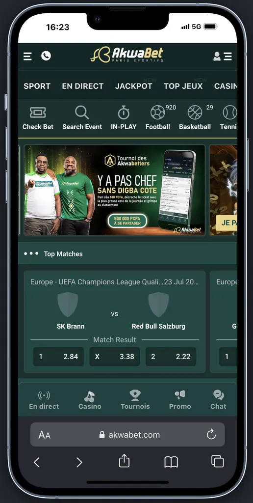 Découvrez l'application Akwabet sur mobile