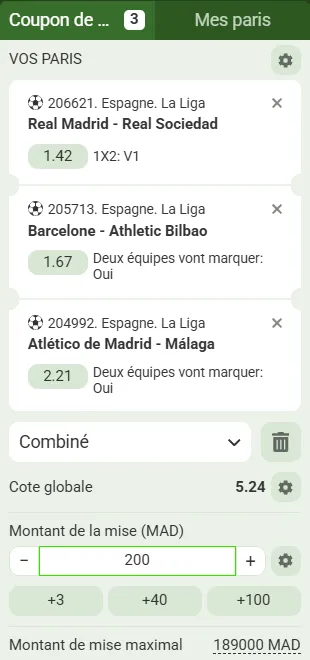 Ticket cotes la Liga code promo Linebet
