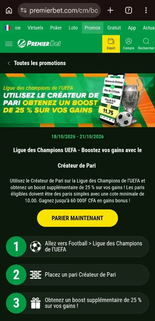 Test et avis sur le cr&eacute;ateur de pari Premier Bet