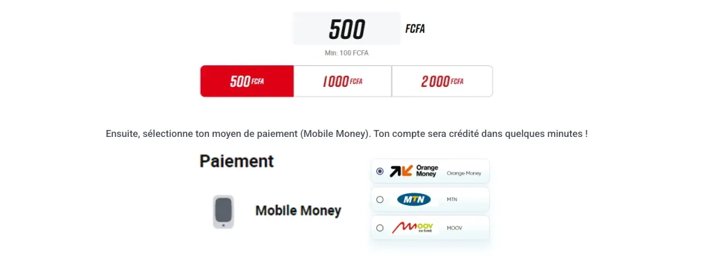 Réalisez un 1er dépôt après votre enregistrement sur Betclic Côte d'Ivoire