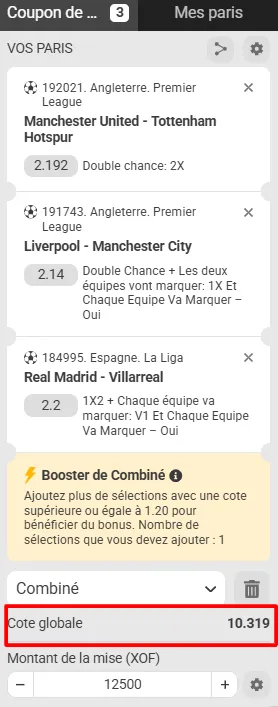 Ticket combin&eacute; pronostic Manchester United Real Madrid Liverpool pour le bonus du code promo MelBet