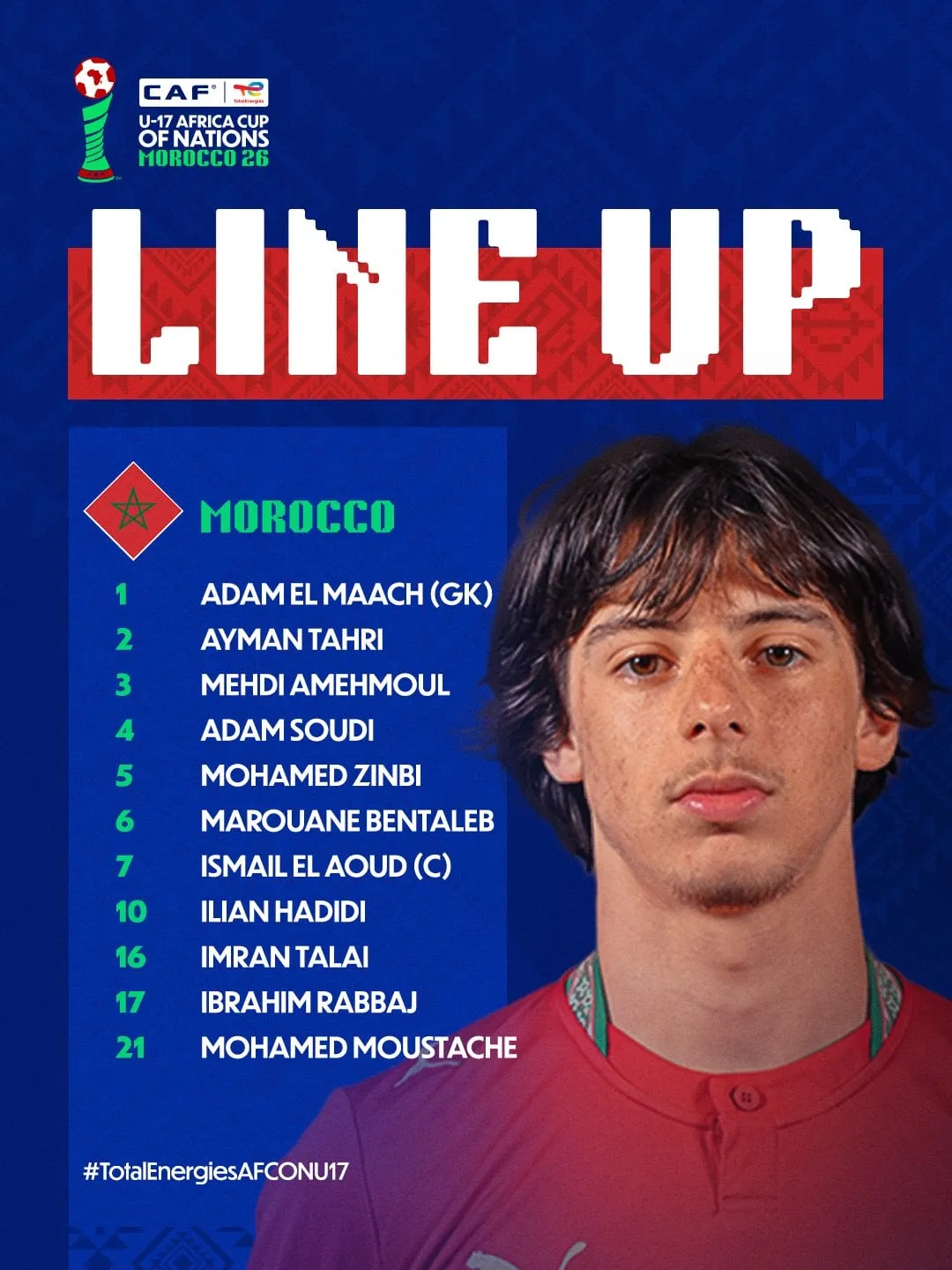La liste du Maroc U17 contre l&rsquo;&Eacute;gypte