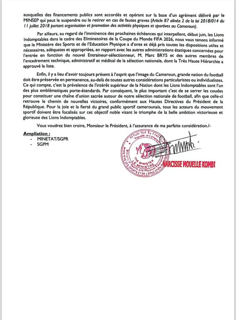 Lettre Fecafoot