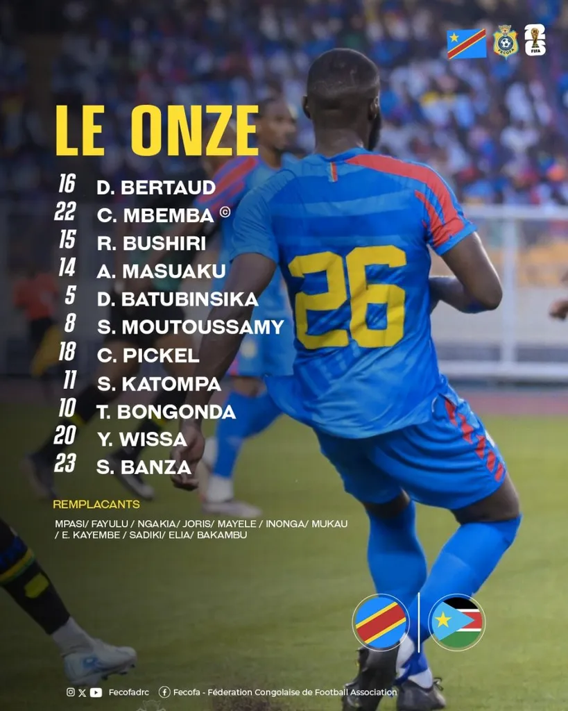 Compo de RDC face au Soudan du Sud