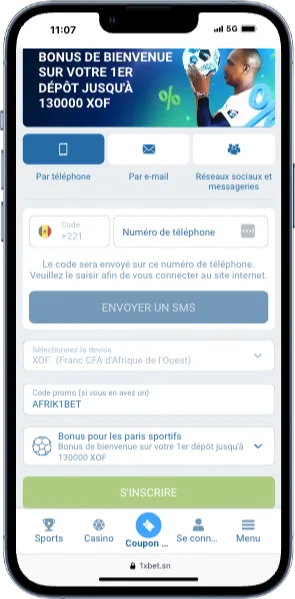 Inscription 1xbet avec le code promo AFRIK1BET