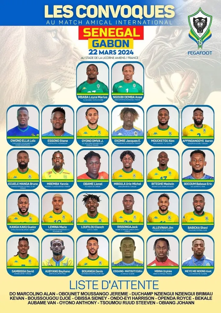 Liste Gabon S&eacute;n&eacute;gal mars 2024