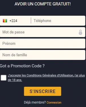 Inscription Yellowbet avec le code promo 