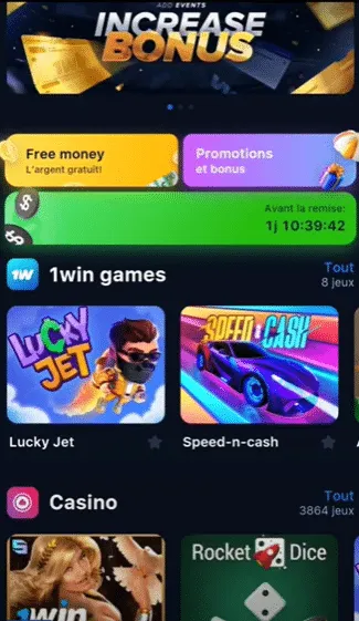 Bonus sans depot 1win