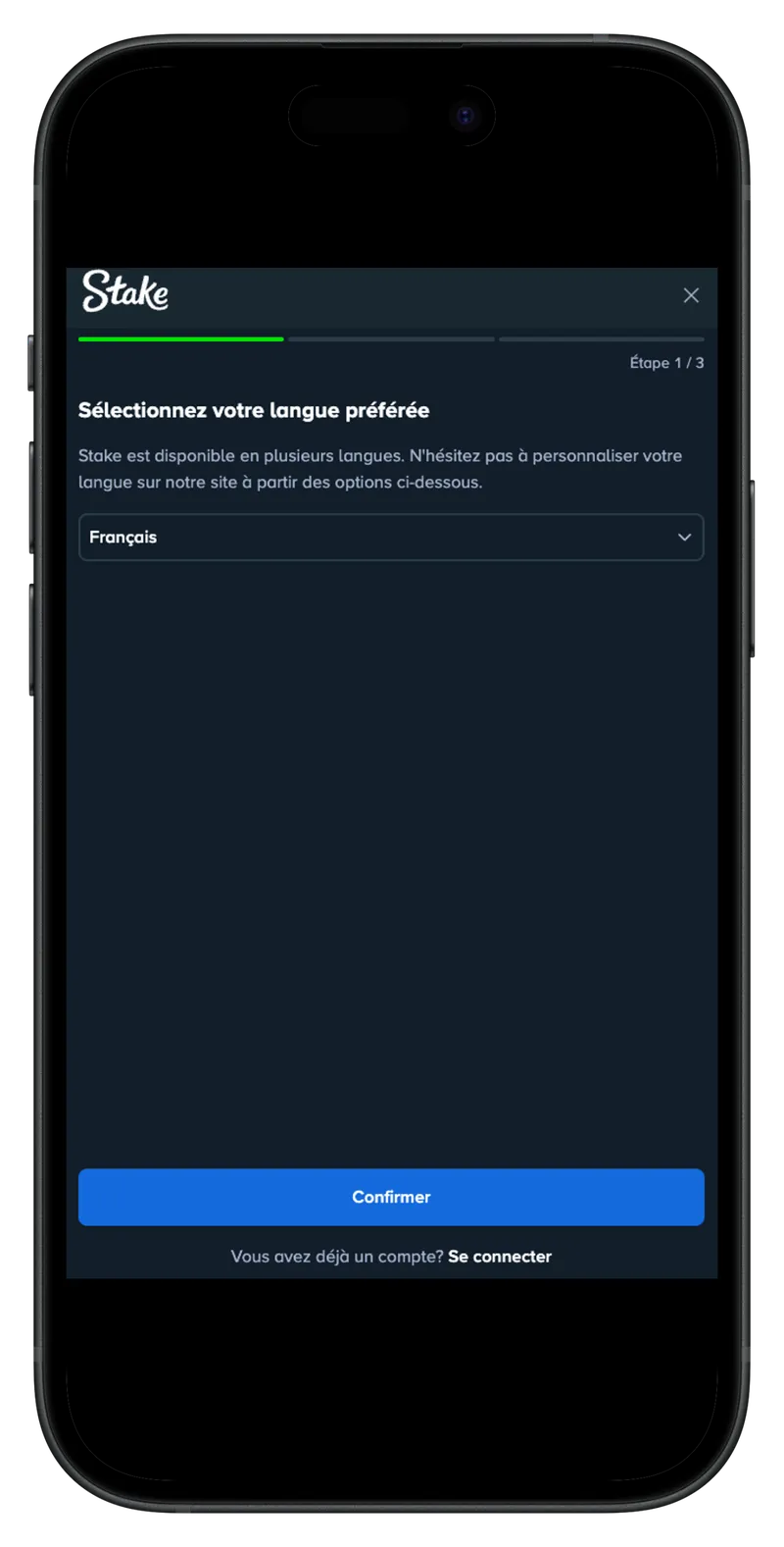 Cr&eacute;ez un compte en quelques clics depuis le site mobile Stake