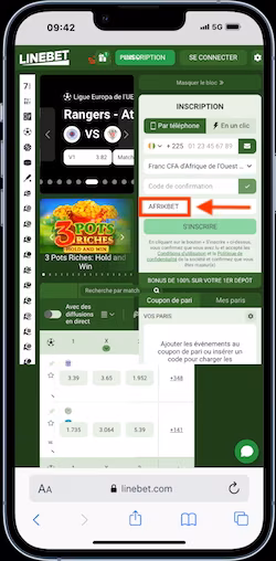 Mettez le code promo Linebet dans le formulaire d'inscription