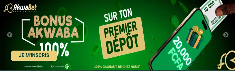 Gagnez jusqu'&agrave; 20 000 FCFA avec le code promo Akwabet