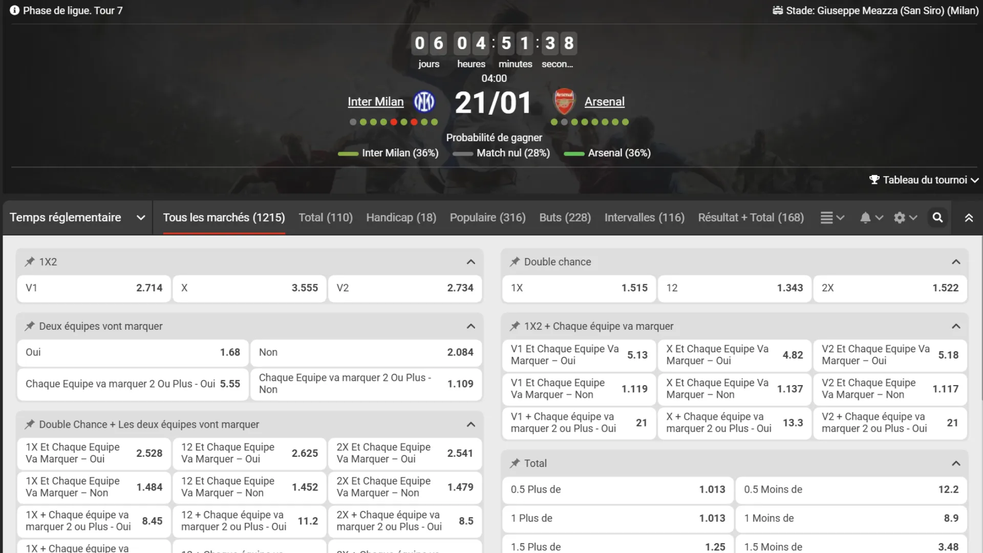 Code promo 888starz &ndash; pronostic les deux &eacute;quipes marquent Inter Milan vs Arsenal en Ligue des Champions.