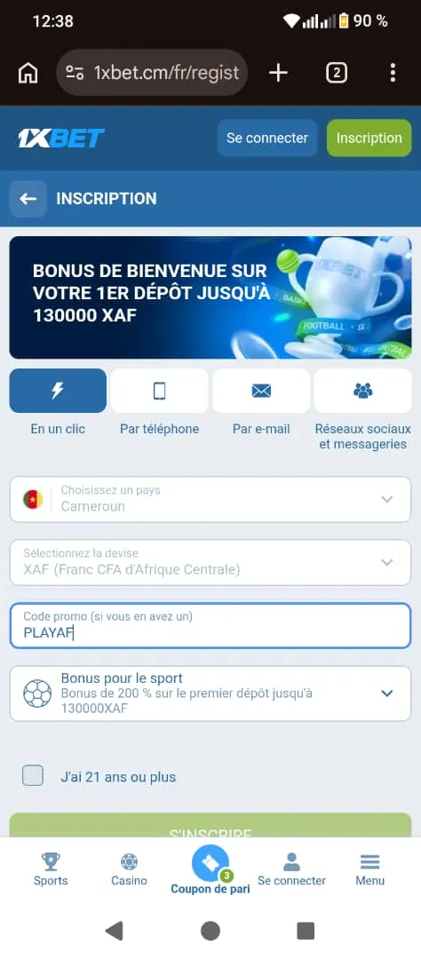 Code promo 1xBet Juillet 2026 : PLAYAF pour un bonus 200 % jusqu&rsquo;&agrave; 200 &euro;