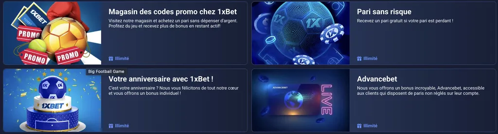 Le catalogue de promos 1xBet est excellent