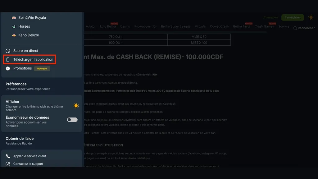 Installez l'application Betika sur votre mobile