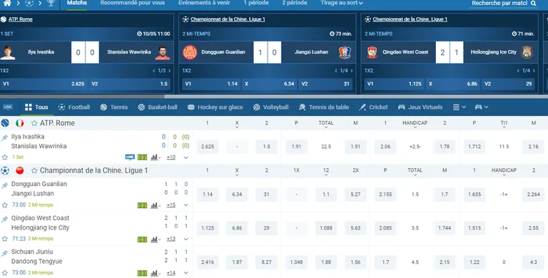 1xBet live 2025 : pariez en direct sur les matchs du jour