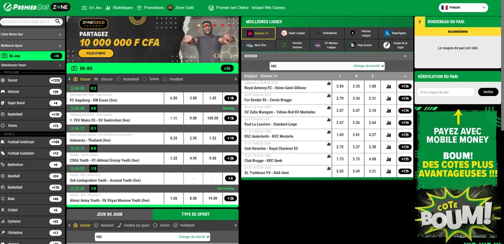 Interface Premier Bet Zone
