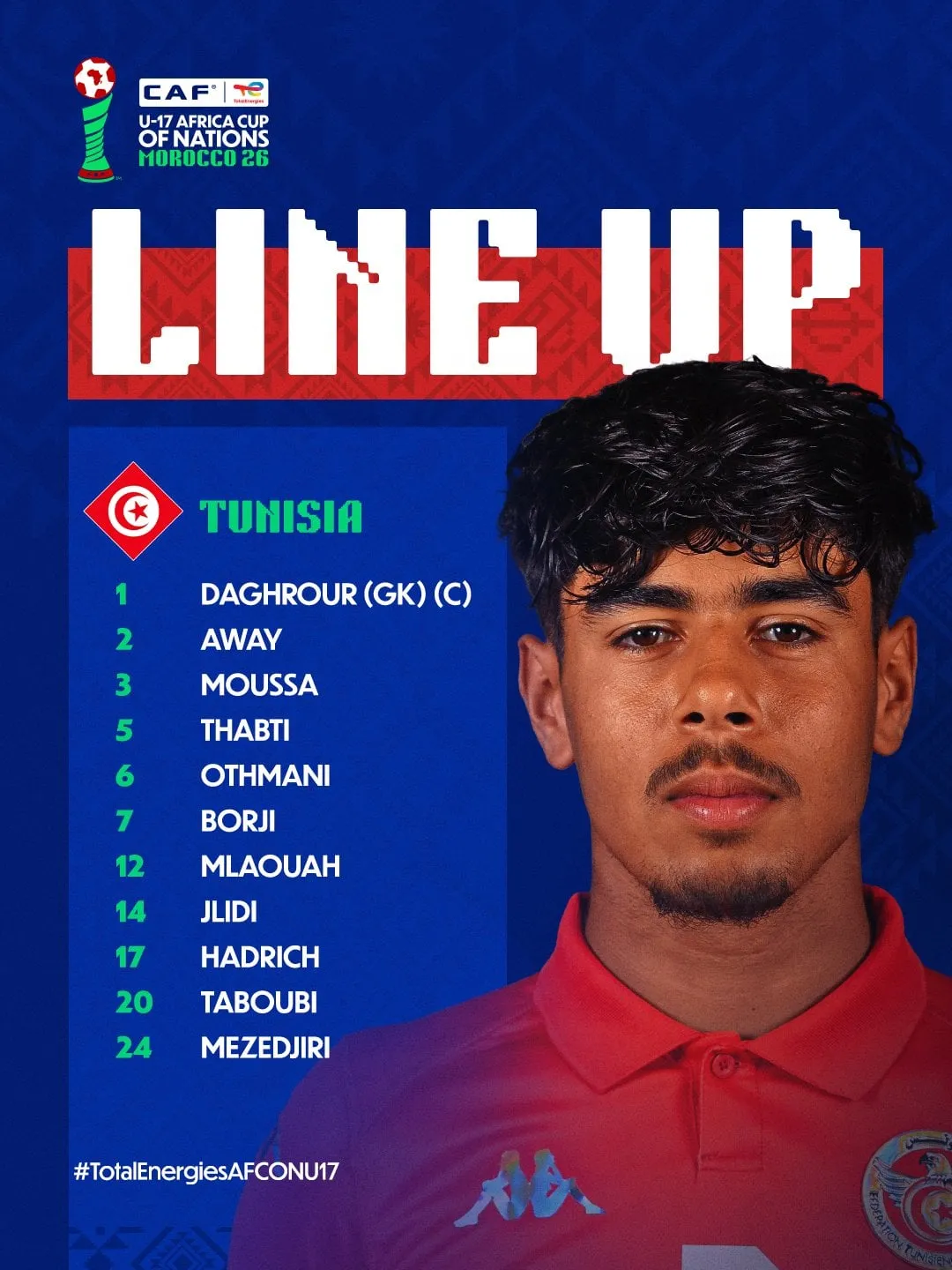 Compo Tunisie U17 contre &Eacute;gypte