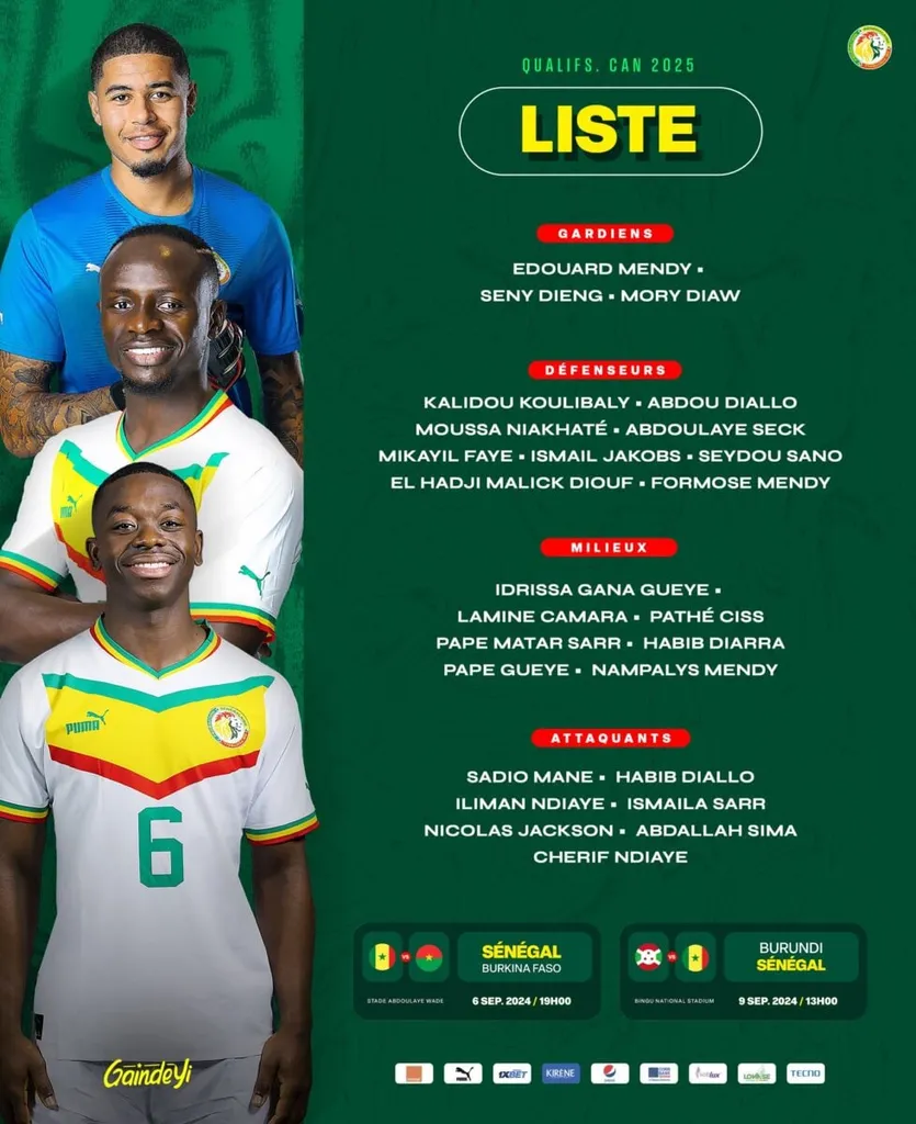 La liste du S&eacute;n&eacute;gal contre le Burkina Faso et le Burundi