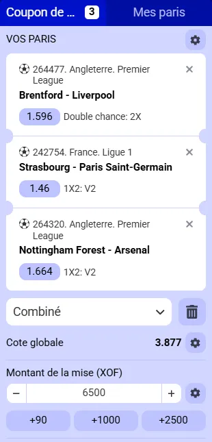 Combin&eacute; Premier League Ligue 1 Octobre 2026 Liverpool PSG Arsenal code promo PariPesa PESAFRIK