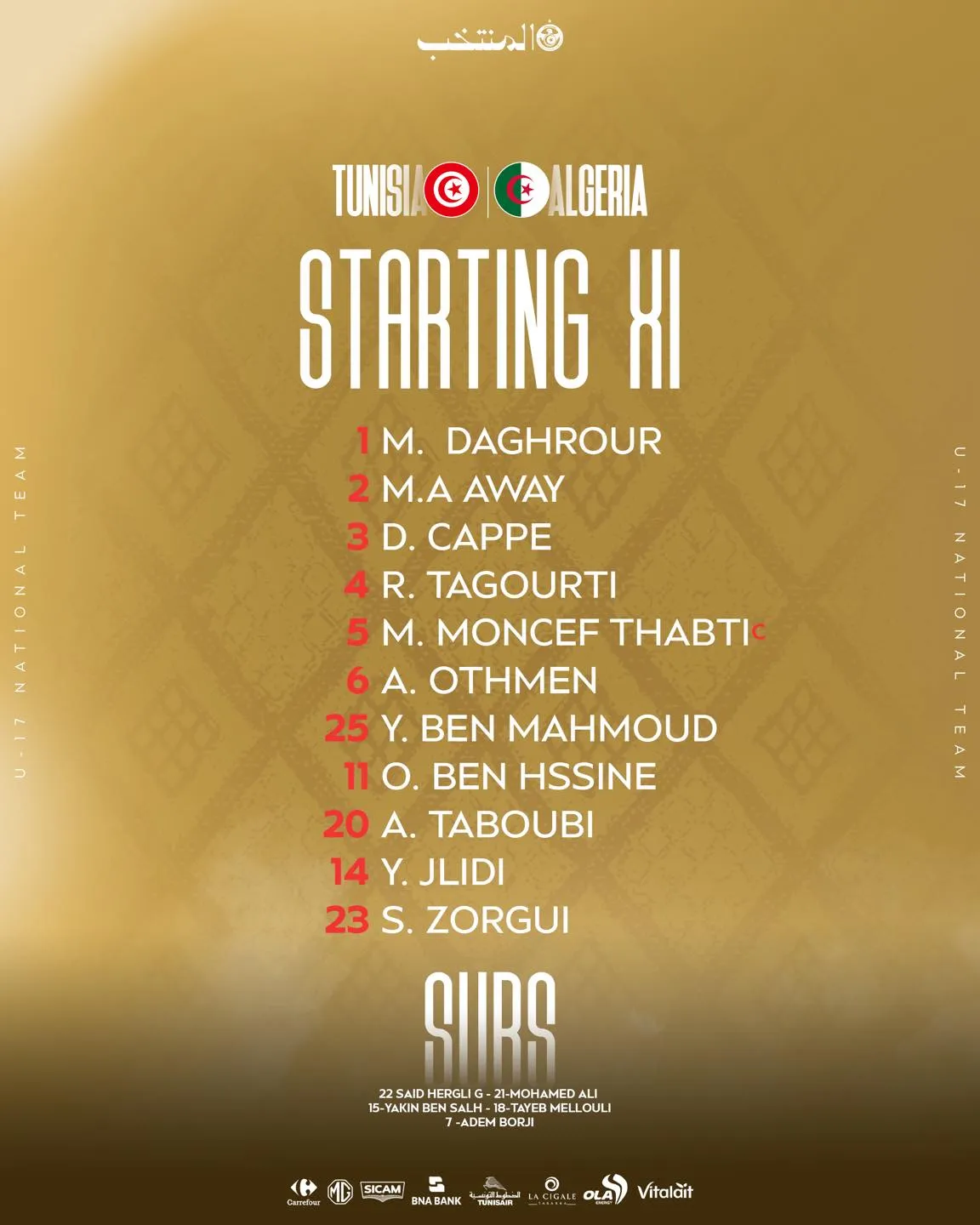 Compo Tunisie contre Alg&eacute;rie CAN UNAF U17