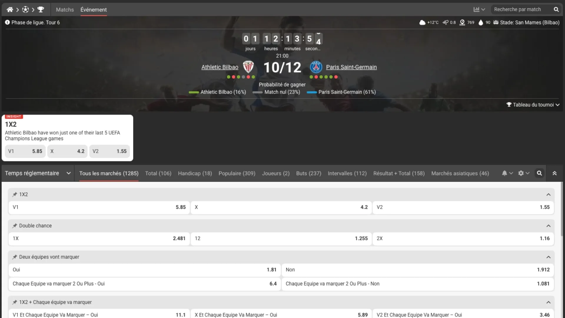 Jouez sur Bilbao-PSG avec le code promo Megapari